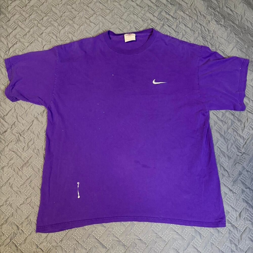 Vintage 90s Nike Purple Tee embroidered Swoosh Size XL Distressed